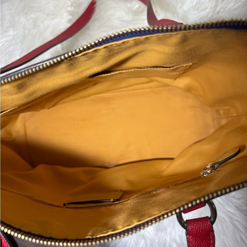 Coach Ivory Tote with Red Handles and Navy Trim - Picture 5 of 11